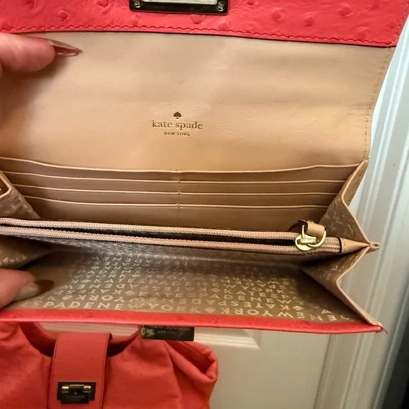 Kate Spade Coral Ostrich Textured Shoulder Bag With Matching Wallet - Picture 7 of 7